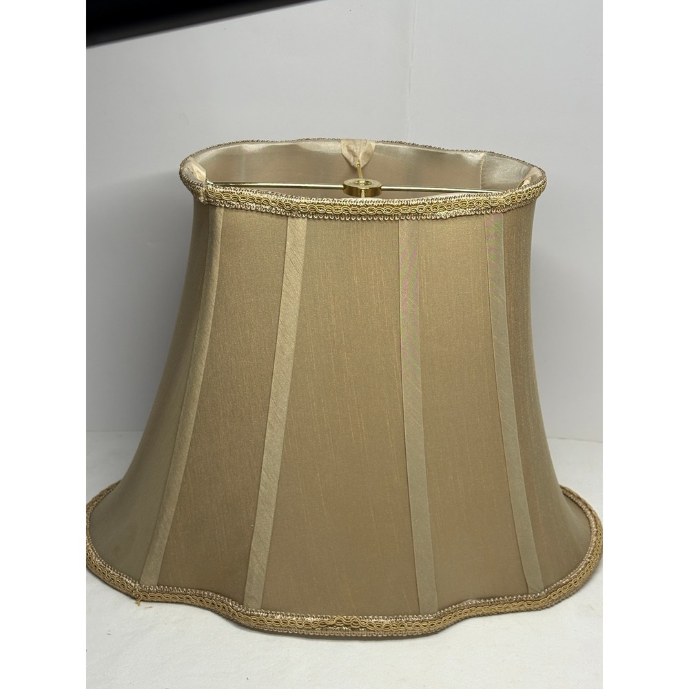 Champagne Gold Silk Bell Lampshade Scalloped Edge Braided Trim Spider Fitter